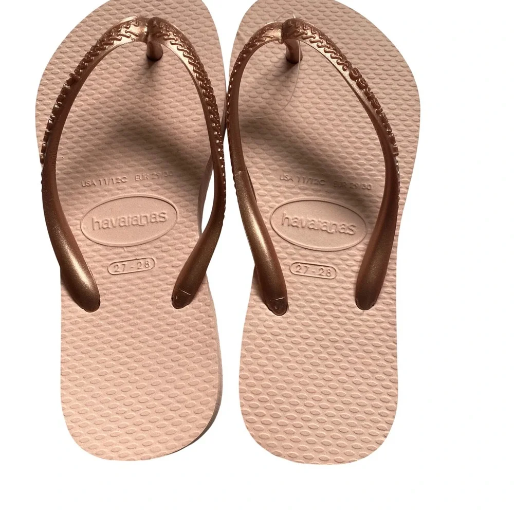Havaianas Kids Slim Rose Gold Metallic Flip Flop Sandals Size 11/12C NWT